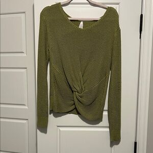 Olive Green Knit Sweater with Twist Front